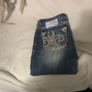 Miss Me Blue Boot Cut Jeans with Silver Embellishments